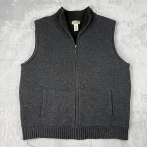 L.L. Bean Merino Lambs Wool Vest Men XL Black Hiking Camping Cozy Zip Up Sweater